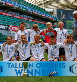 Photo of winners at Tallinn Cup 2015 football tournament in the stadium